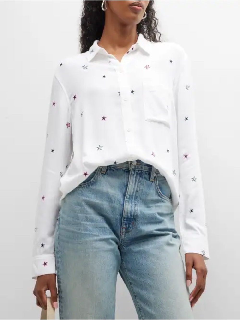 Rails White Button-Down Shirt with Multicolor Stars